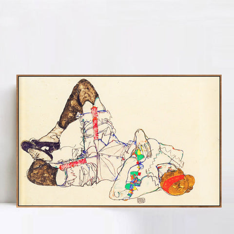 INVIN ART Framed Canvas Giclee Print woman laying on her back 1914 by Egon Schiele Wall Art Living Room Home Office Decorations