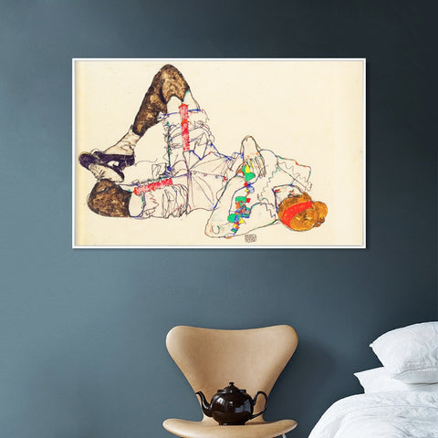 INVIN ART Framed Canvas Giclee Print woman laying on her back 1914 by Egon Schiele Wall Art Living Room Home Office Decorations