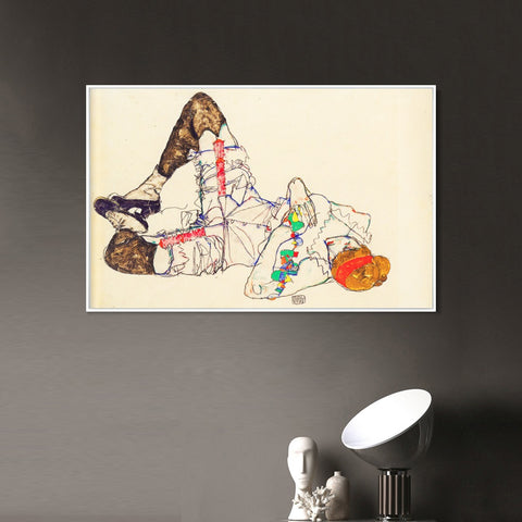 INVIN ART Framed Canvas Giclee Print woman laying on her back 1914 by Egon Schiele Wall Art Living Room Home Office Decorations
