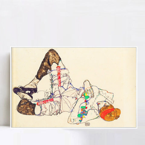 INVIN ART Framed Canvas Giclee Print woman laying on her back 1914 by Egon Schiele Wall Art Living Room Home Office Decorations