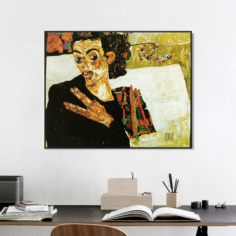 INVIN ART Framed Canvas Giclee Print Portrait by Egon Schiele Wall Art Living Room Home Office Decorations
