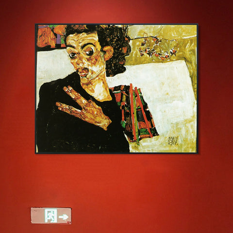 INVIN ART Framed Canvas Giclee Print Portrait by Egon Schiele Wall Art Living Room Home Office Decorations