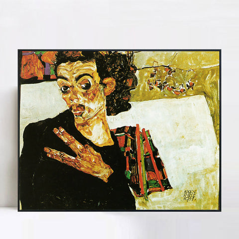 INVIN ART Framed Canvas Giclee Print Portrait by Egon Schiele Wall Art Living Room Home Office Decorations