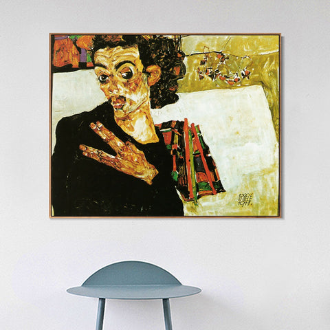 INVIN ART Framed Canvas Giclee Print Portrait by Egon Schiele Wall Art Living Room Home Office Decorations