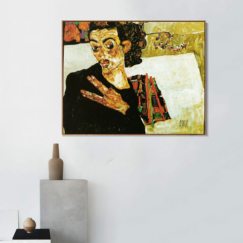 INVIN ART Framed Canvas Giclee Print Portrait by Egon Schiele Wall Art Living Room Home Office Decorations