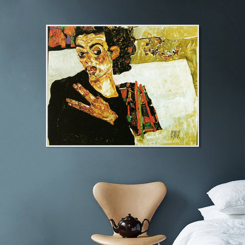 INVIN ART Framed Canvas Giclee Print Portrait by Egon Schiele Wall Art Living Room Home Office Decorations