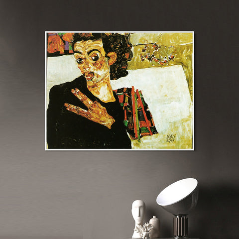 INVIN ART Framed Canvas Giclee Print Portrait by Egon Schiele Wall Art Living Room Home Office Decorations