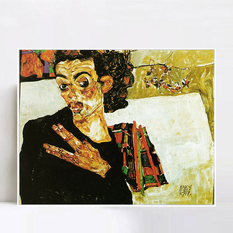 INVIN ART Framed Canvas Giclee Print Portrait by Egon Schiele Wall Art Living Room Home Office Decorations