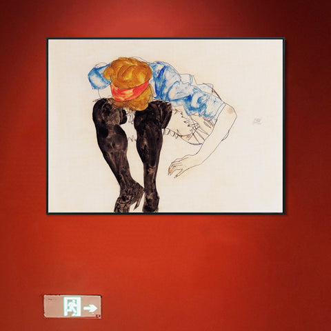 INVIN ART Framed Canvas Giclee Print The seated woman#110 by Egon Schiele Wall Art Living Room Home Office Decorations