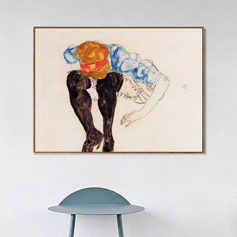 INVIN ART Framed Canvas Giclee Print The seated woman#110 by Egon Schiele Wall Art Living Room Home Office Decorations