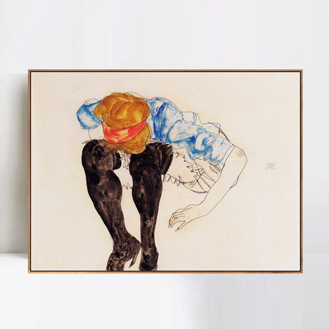 INVIN ART Framed Canvas Giclee Print The seated woman#110 by Egon Schiele Wall Art Living Room Home Office Decorations