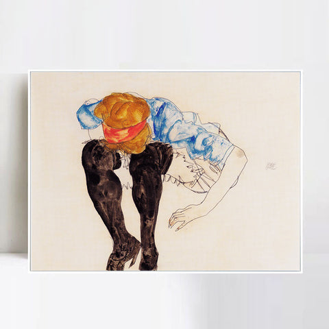 INVIN ART Framed Canvas Giclee Print The seated woman#110 by Egon Schiele Wall Art Living Room Home Office Decorations