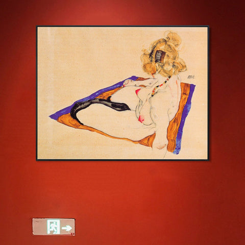 INVIN ART Framed Canvas Giclee Print The seated woman#111 by Egon Schiele Wall Art Living Room Home Office Decorations