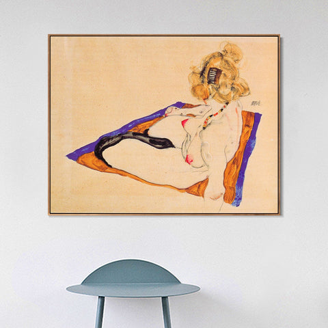 INVIN ART Framed Canvas Giclee Print The seated woman#111 by Egon Schiele Wall Art Living Room Home Office Decorations