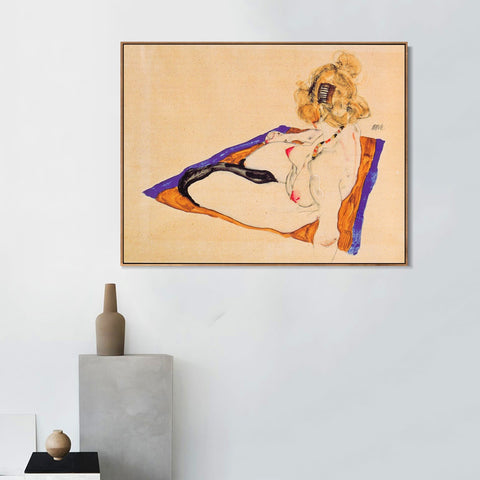 INVIN ART Framed Canvas Giclee Print The seated woman#111 by Egon Schiele Wall Art Living Room Home Office Decorations