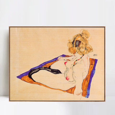 INVIN ART Framed Canvas Giclee Print The seated woman#111 by Egon Schiele Wall Art Living Room Home Office Decorations