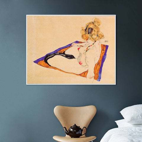 INVIN ART Framed Canvas Giclee Print The seated woman#111 by Egon Schiele Wall Art Living Room Home Office Decorations