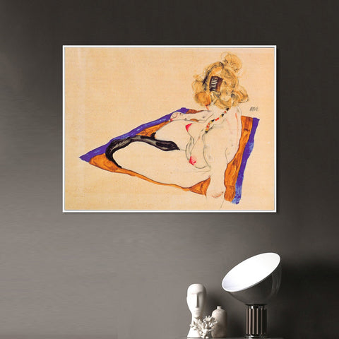 INVIN ART Framed Canvas Giclee Print The seated woman#111 by Egon Schiele Wall Art Living Room Home Office Decorations