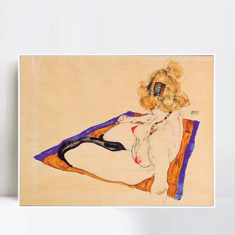INVIN ART Framed Canvas Giclee Print The seated woman#111 by Egon Schiele Wall Art Living Room Home Office Decorations