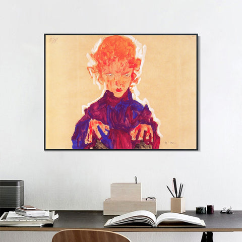 INVIN ART Framed Canvas Giclee Print Series#112 by Egon Schiele Wall Art Living Room Home Office Decorations