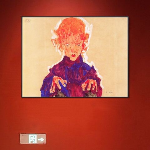 INVIN ART Framed Canvas Giclee Print Series#112 by Egon Schiele Wall Art Living Room Home Office Decorations