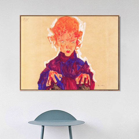 INVIN ART Framed Canvas Giclee Print Series#112 by Egon Schiele Wall Art Living Room Home Office Decorations