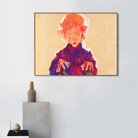 INVIN ART Framed Canvas Giclee Print Series#112 by Egon Schiele Wall Art Living Room Home Office Decorations