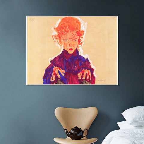 INVIN ART Framed Canvas Giclee Print Series#112 by Egon Schiele Wall Art Living Room Home Office Decorations