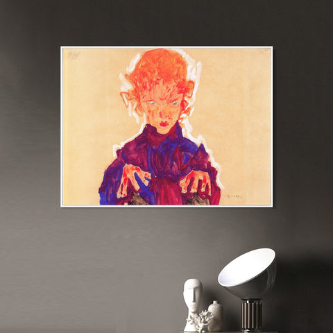 INVIN ART Framed Canvas Giclee Print Series#112 by Egon Schiele Wall Art Living Room Home Office Decorations