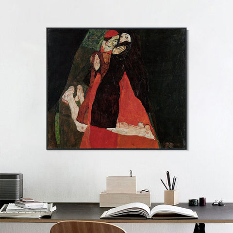 INVIN ART Framed Canvas Giclee Print Series#113 by Egon Schiele Wall Art Living Room Home Office Decorations