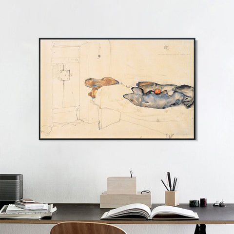 INVIN ART Framed Canvas Giclee Print The bed room by Egon Schiele Wall Art Living Room Home Office Decorations