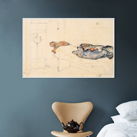 INVIN ART Framed Canvas Giclee Print The bed room by Egon Schiele Wall Art Living Room Home Office Decorations