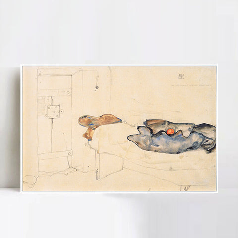 INVIN ART Framed Canvas Giclee Print The bed room by Egon Schiele Wall Art Living Room Home Office Decorations