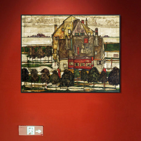 INVIN ART Framed Canvas Giclee Print The old house#118 by Egon Schiele Wall Art Living Room Home Office Decorations
