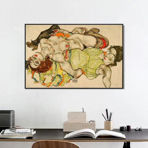 INVIN ART Framed Canvas Giclee Print Lying woman#119 by Egon Schiele Wall Art Living Room Home Office Decorations