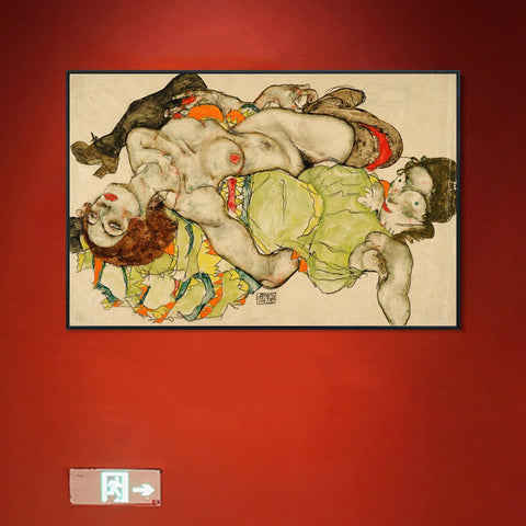 INVIN ART Framed Canvas Giclee Print Lying woman#119 by Egon Schiele Wall Art Living Room Home Office Decorations