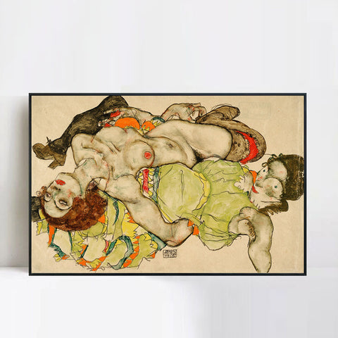 INVIN ART Framed Canvas Giclee Print Lying woman#119 by Egon Schiele Wall Art Living Room Home Office Decorations