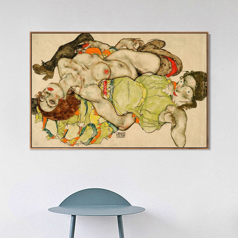 INVIN ART Framed Canvas Giclee Print Lying woman#119 by Egon Schiele Wall Art Living Room Home Office Decorations