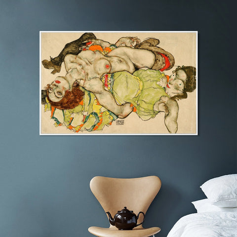 INVIN ART Framed Canvas Giclee Print Lying woman#119 by Egon Schiele Wall Art Living Room Home Office Decorations