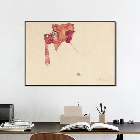 INVIN ART Framed Canvas Giclee Print woman's head by Egon Schiele Wall Art Living Room Home Office Decorations