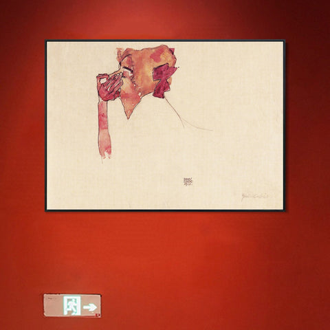 INVIN ART Framed Canvas Giclee Print woman's head by Egon Schiele Wall Art Living Room Home Office Decorations
