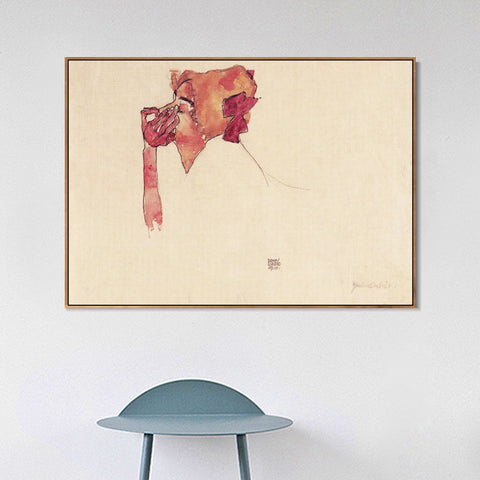 INVIN ART Framed Canvas Giclee Print woman's head by Egon Schiele Wall Art Living Room Home Office Decorations