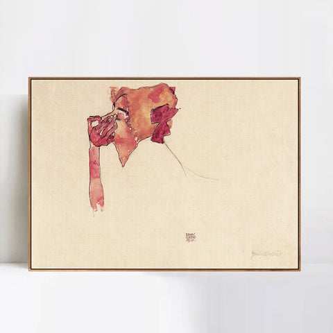 INVIN ART Framed Canvas Giclee Print woman's head by Egon Schiele Wall Art Living Room Home Office Decorations