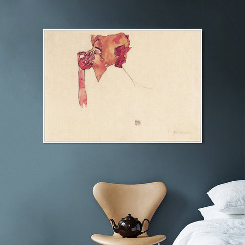 INVIN ART Framed Canvas Giclee Print woman's head by Egon Schiele Wall Art Living Room Home Office Decorations