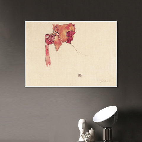 INVIN ART Framed Canvas Giclee Print woman's head by Egon Schiele Wall Art Living Room Home Office Decorations