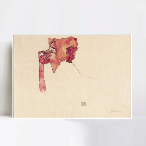 INVIN ART Framed Canvas Giclee Print woman's head by Egon Schiele Wall Art Living Room Home Office Decorations