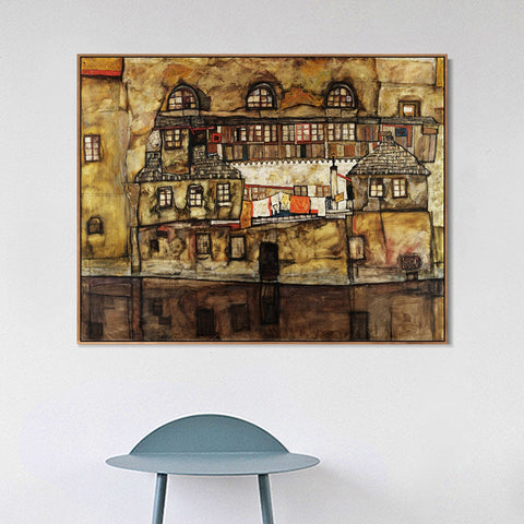 INVIN ART Framed Canvas Giclee Print House on a River (Old House I) by Egon Schiele Wall Art Living Room Home Office Decorations