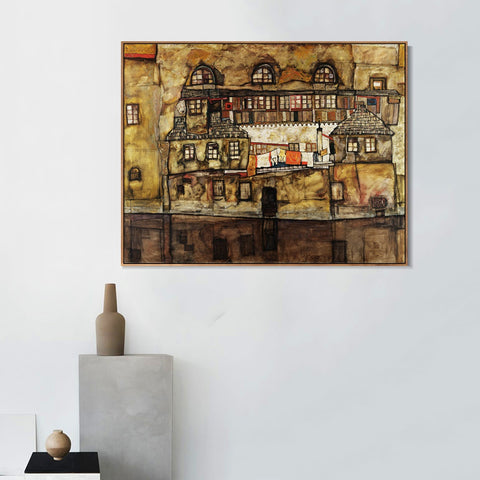 INVIN ART Framed Canvas Giclee Print House on a River (Old House I) by Egon Schiele Wall Art Living Room Home Office Decorations