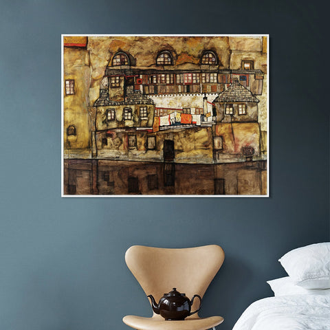 INVIN ART Framed Canvas Giclee Print House on a River (Old House I) by Egon Schiele Wall Art Living Room Home Office Decorations