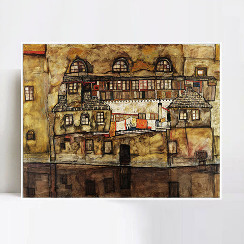 INVIN ART Framed Canvas Giclee Print House on a River (Old House I) by Egon Schiele Wall Art Living Room Home Office Decorations